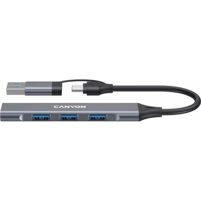 Концентратор Canyon USB-C/A 4-in-1 1xUSB 3.0 + 3xUSB 2.0 gray Фото