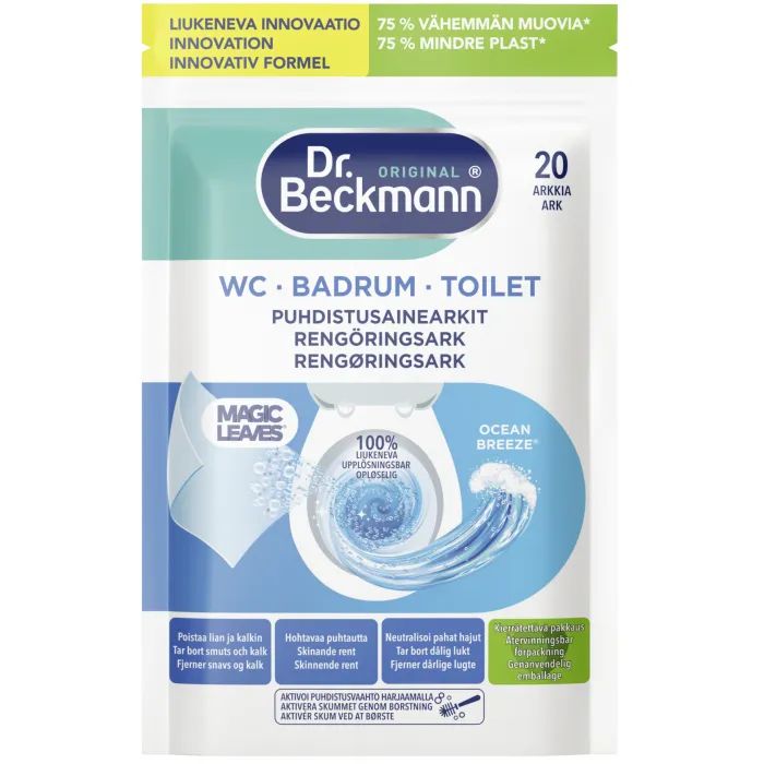 Средство для чистки унитаза Dr. Beckmann Magic Leaves Растворные салфетки Океанский бриз 20 Фото