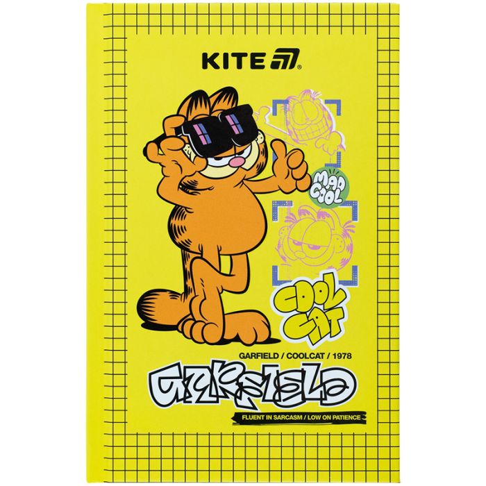Блокнот Kite А6 Garfield, тверда обкладинка, 80 аркушів, клітин Фото