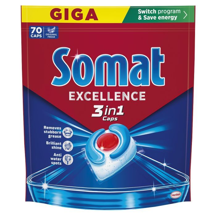 Таблетки для посудомоечных машин Somat Excellence 3-in-1 70 шт. Фото