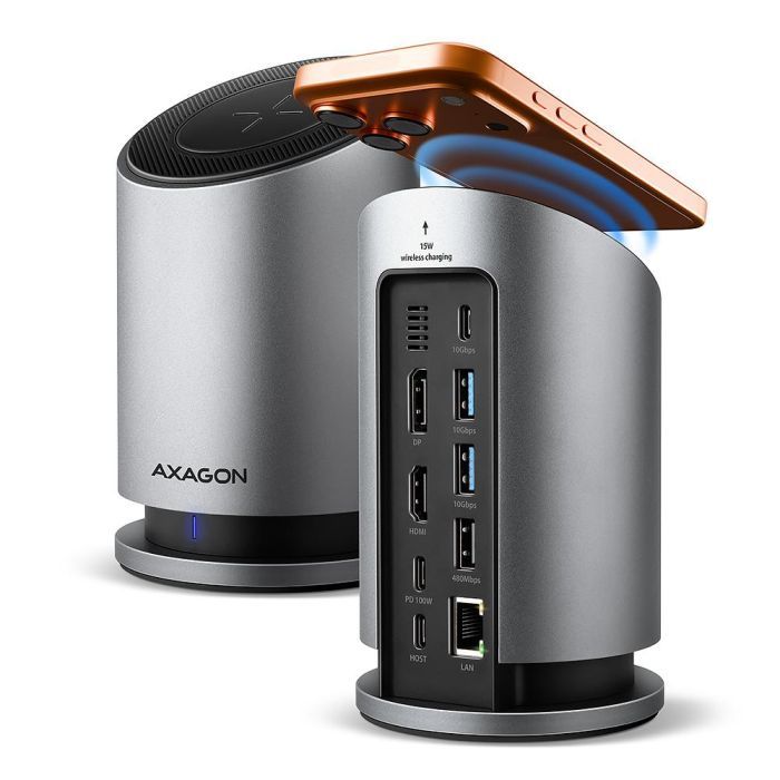 Концентратор AXAGON USB-C 9-in-1 wireless 15W PD100W 0.6m Фото