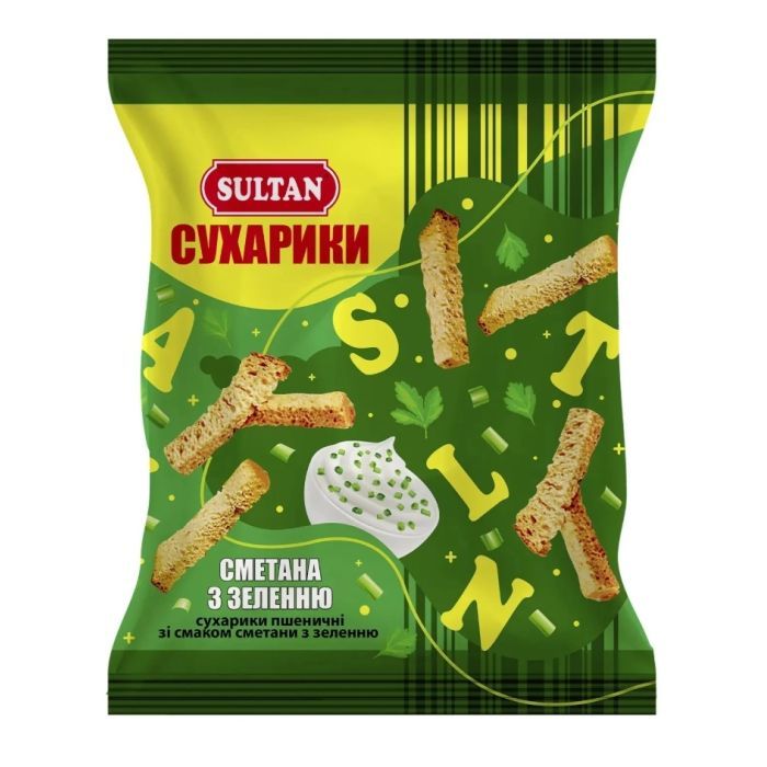 Сухарики Sultan зі смаком сметана з зеленню 90 г Фото
