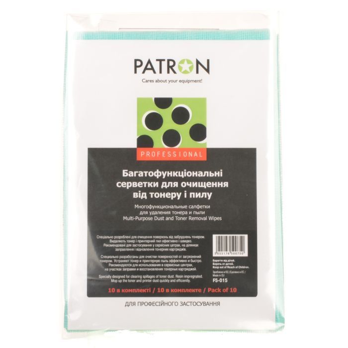 Салфетки Patron Multi-Purpose Dust and Toner Removal Wipes, 10psc Фото